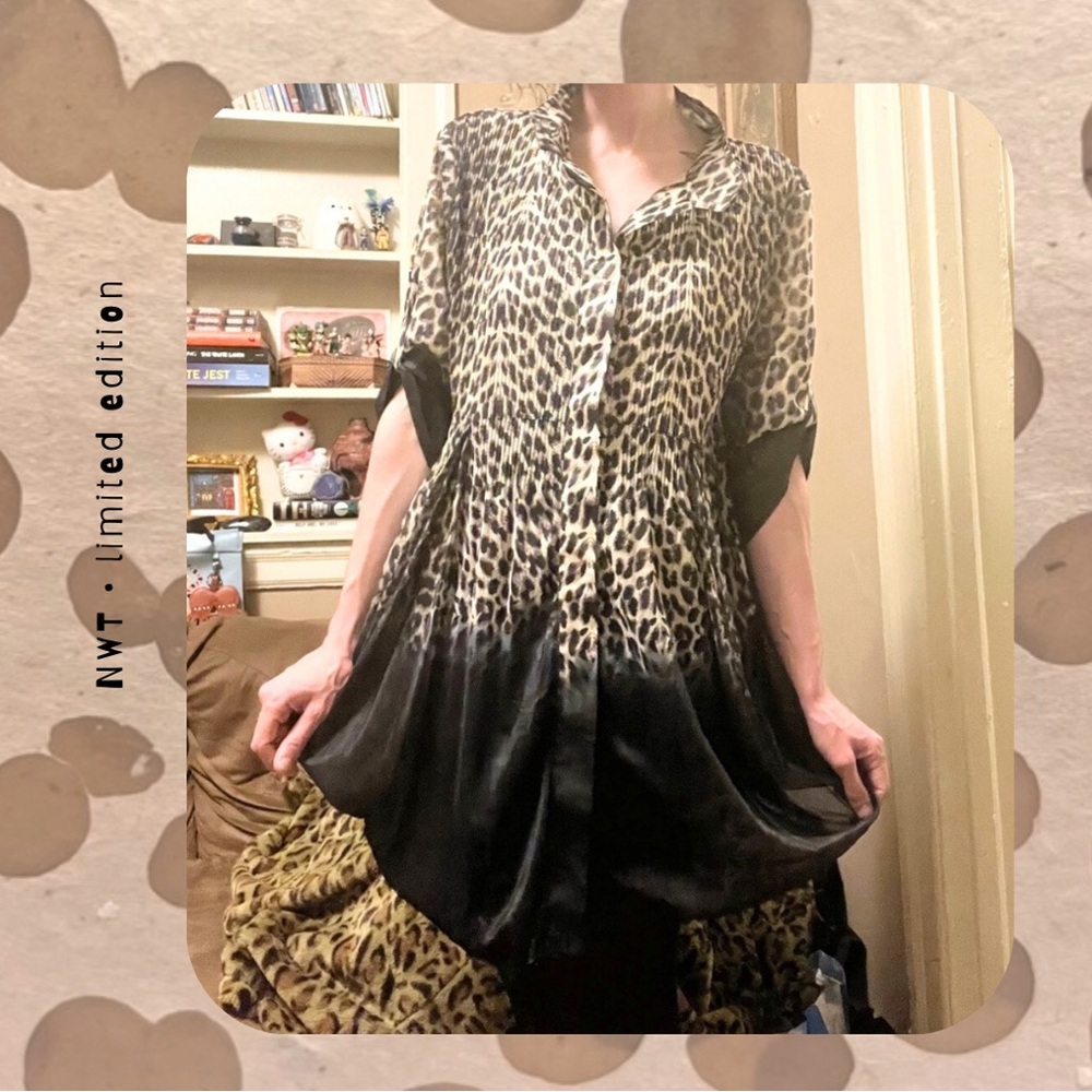 π·οΈ π π nwt! β’ black ombre leopard print button up silky flowy tunic dress